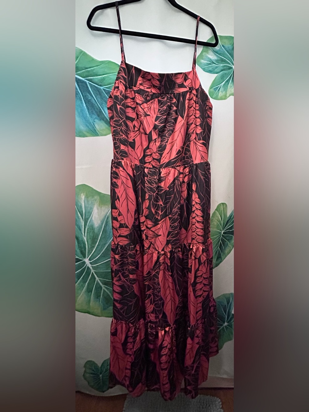 Lex Breezy Meleana maxi dress Tropical Leaf Print Spaghetti Strap